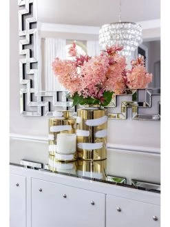 Gold Porcelain Jar With White Brushstroke Detail And Lid (3 Sizes) " From Pops Of Color Home Collection"