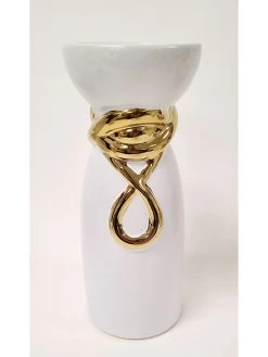 White Ceramic Candle Holder With Gold Elegant Details (2 Sizes) -Home Essentials Shop 20220617 115405 new