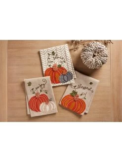 Rustic Embroidered Fall Pumpkin Dish Towel (3 Styles)