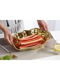 Gold Wavy Beaded Serving Bowl -Home Essentials Shop CER 1136 G 3 new