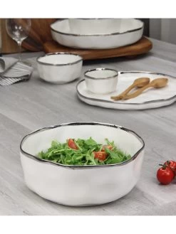 Silver And White Porcelain Bowl 9 Silver And White Porcelain Bowl -Home Essentials Shop CER 2646 W 3 new