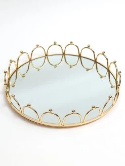 Round Decorative Mirrored Tray With Gold Circle Details -Home Essentials Shop DD5A0010 Edit new 1