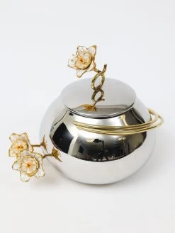 Metal Round Dish With Cover From The Celine Flower Collection (2 Colors) -Home Essentials Shop DD5A1168 new 1