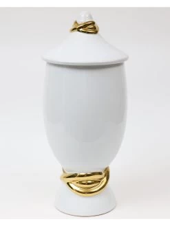 White Ceramic Jar With Elegant Gold Details (2 Sizes) -Home Essentials Shop DD5A5342 new 1