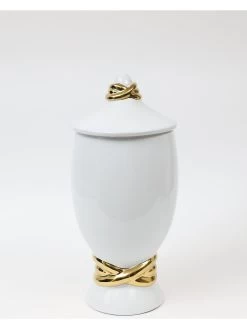 White Ceramic Jar With Elegant Gold Details (2 Sizes) -Home Essentials Shop DD5A5343 new
