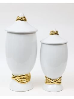 White Ceramic Jar With Elegant Gold Details (2 Sizes) -Home Essentials Shop DD5A5344 new 1