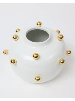 White & Gold Studded Metal Vase (2 Sizes) -Home Essentials Shop DD5A5429 new