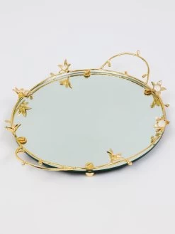 Round Mirrored Tray With Gold & White Flower Design -Home Essentials Shop DD5A6504 1 new