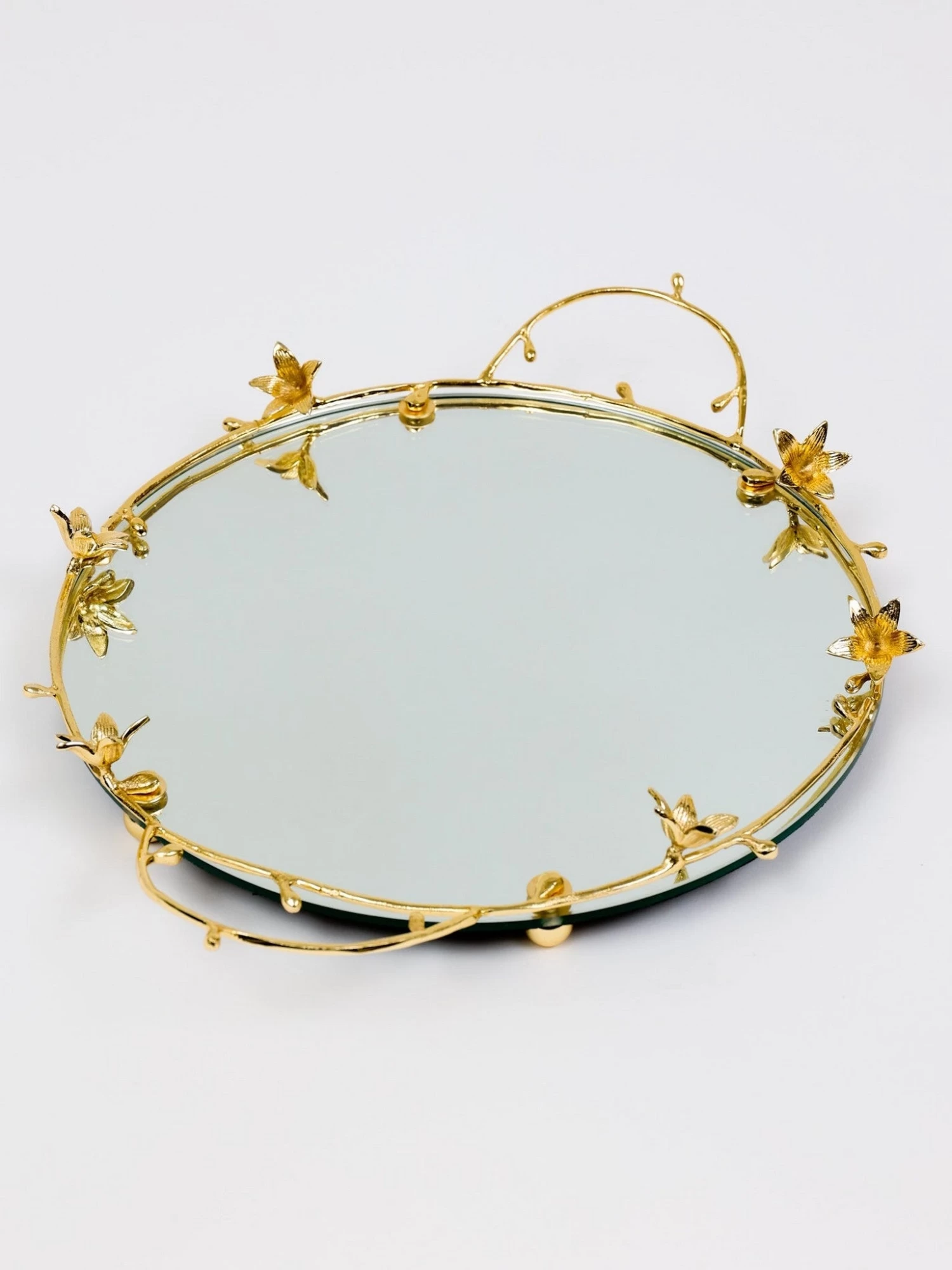 Round Mirrored Tray With Gold Flower Design 5 Round Mirrored Tray With Gold Flower Design - Image 3