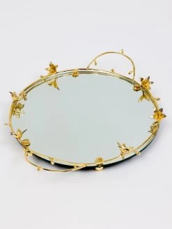 Round Mirrored Tray With Gold Flower Design 10 Round Mirrored Tray With Gold Flower Design -Home Essentials Shop DD5A6507 new