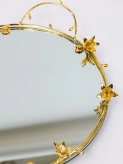 Round Mirrored Tray With Gold Flower Design 11 Round Mirrored Tray With Gold Flower Design -Home Essentials Shop DD5A6508 new 1