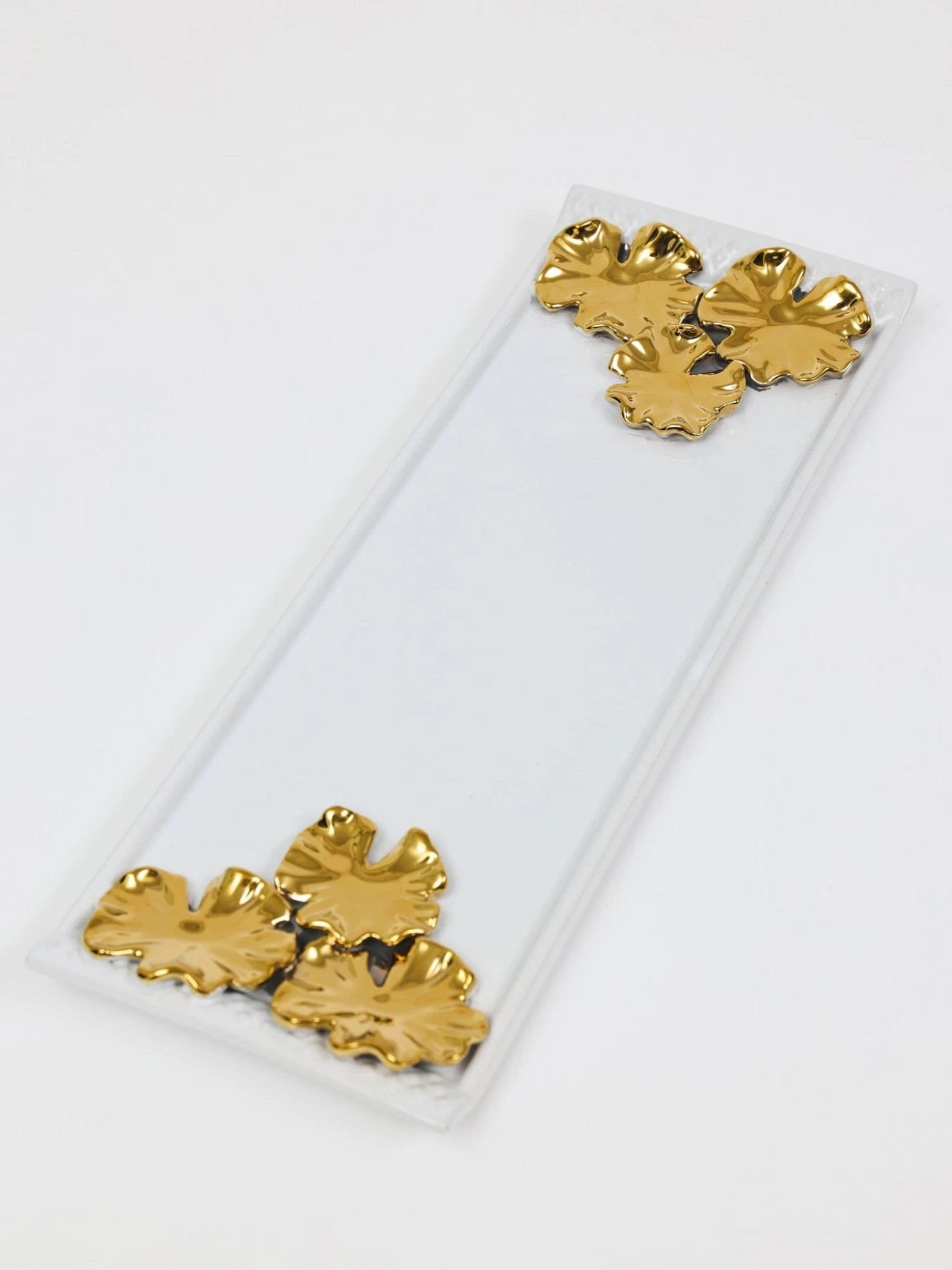 White Ceramic Tray With Stunning Gold Flower Design 4 White Ceramic Tray With Stunning Gold Flower Design - Image 2