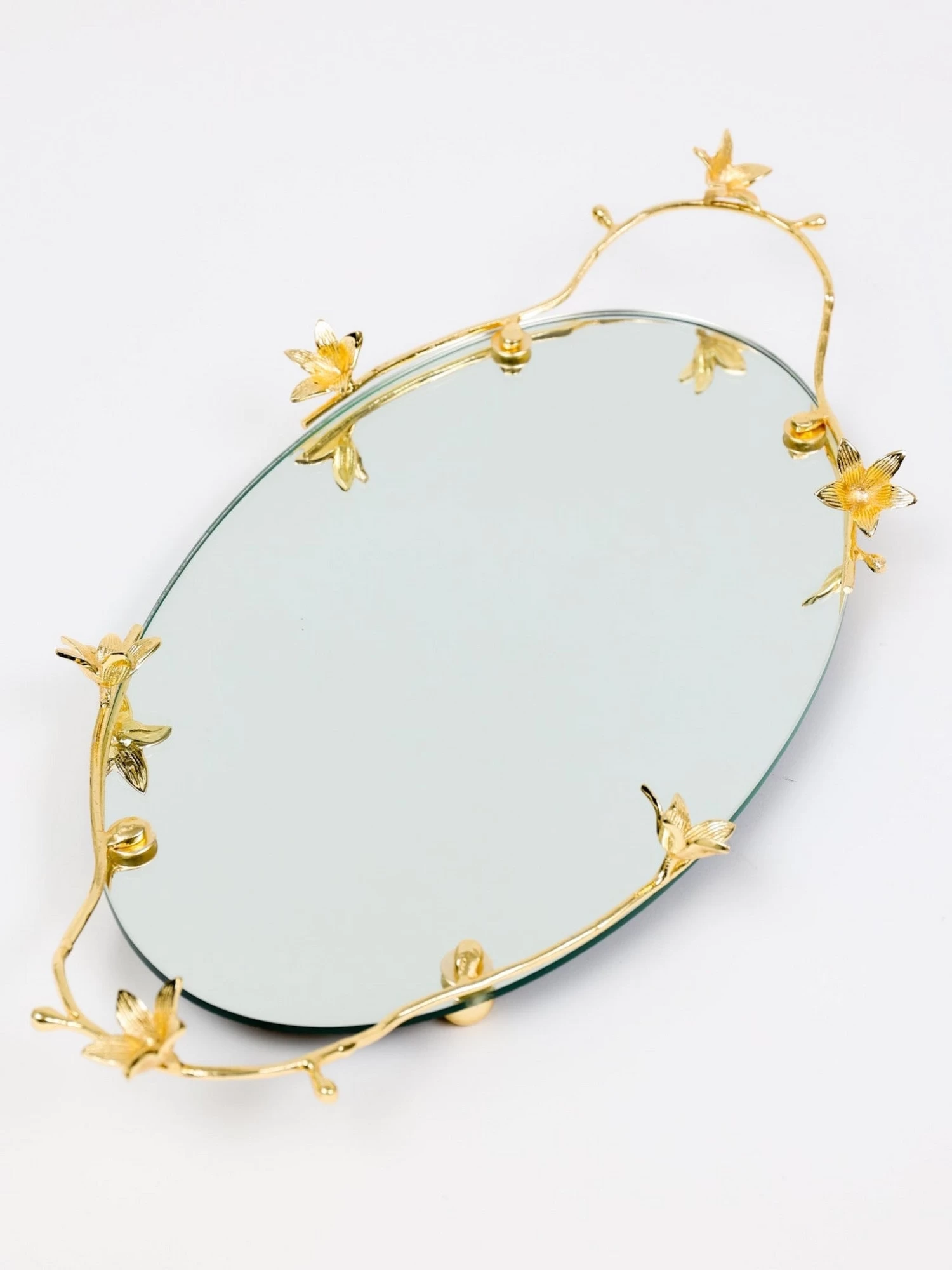 Oval Mirrored Tray With Gold Flower Design 4 Oval Mirrored Tray With Gold Flower Design - Image 2