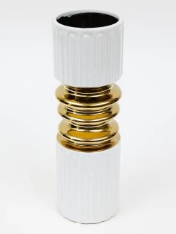 White Linear Vase With Stunning Gold Center Detail (2 Sizes) -Home Essentials Shop DD5A6640 1 new 1