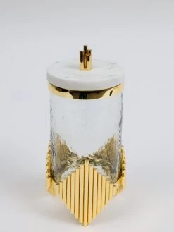 Glass Canister With Gold Diamond Design And Marble Lid (3 Sizes) -Home Essentials Shop DD5A6650 1 new
