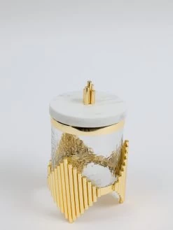 Glass Canister With Gold Diamond Design And Marble Lid (3 Sizes) -Home Essentials Shop DD5A6651 1 new