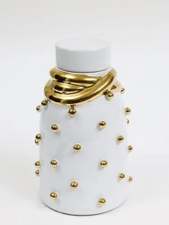 White Ceramic Gold Studded Lidded Jar With Elegant Gold Details (3 Sizes) -Home Essentials Shop DD5A6673 1 new