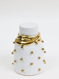 White Ceramic Gold Studded Lidded Jar With Elegant Gold Details (3 Sizes) -Home Essentials Shop DD5A6674 1 new