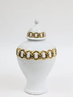 White Ceramic Ginger Jar With Stunning Gold Chain Details (3 Sizes) -Home Essentials Shop DD5A6680 new