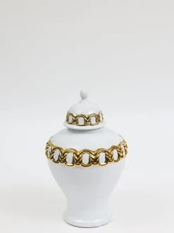 White Ceramic Ginger Jar With Stunning Gold Chain Details (3 Sizes) -Home Essentials Shop DD5A6681 new
