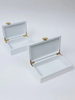 White Wooden Decorative Box With Gold Flower Design (2 Sizes) -Home Essentials Shop DD5A9774 new