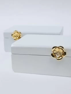 White Wooden Decorative Box With Gold Flower Design (2 Sizes) -Home Essentials Shop DD5A9776 new