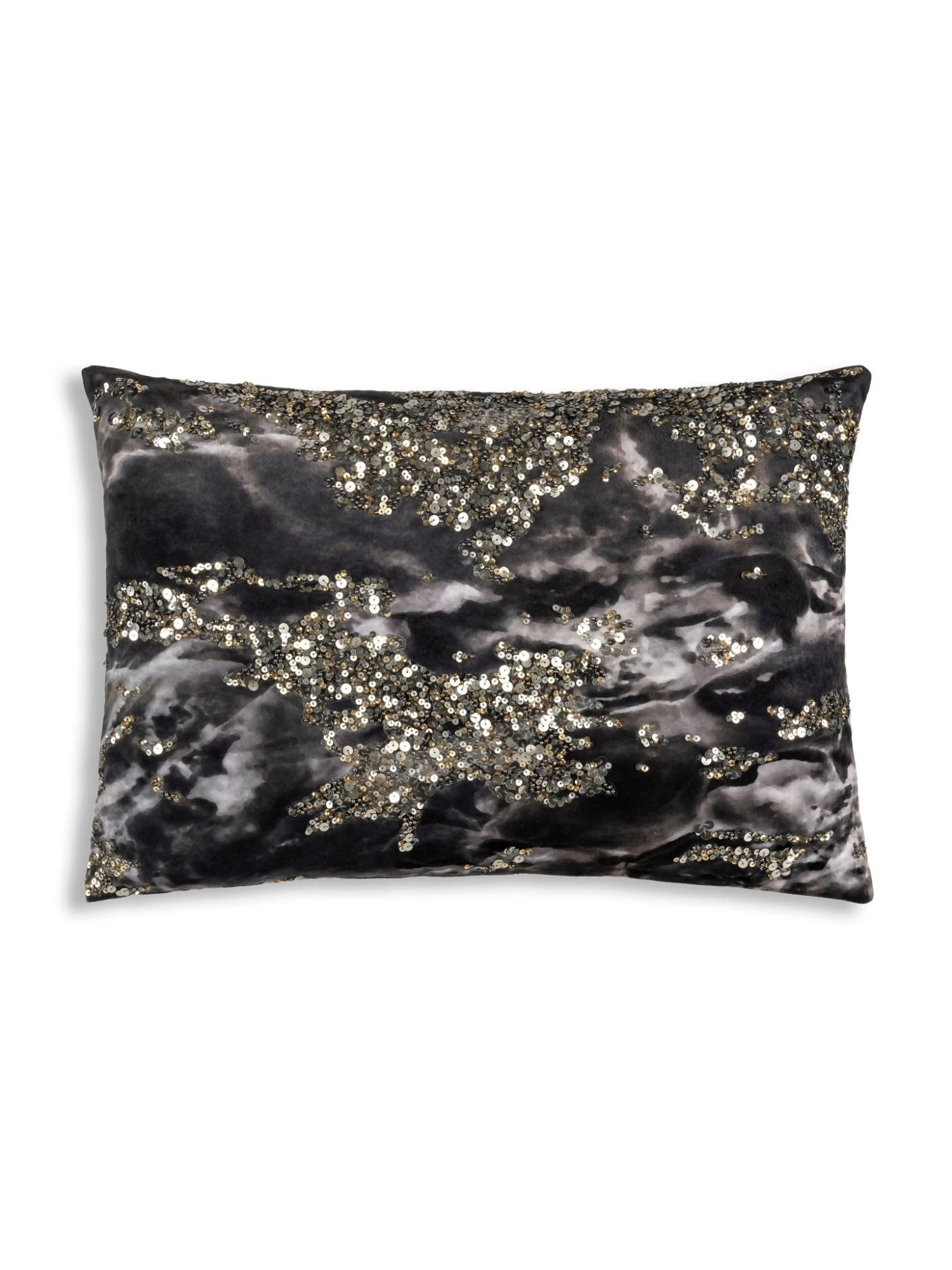 Amal - Charcoal Digital Printed Velvet Oblong Pillow W/ Gold And Silver Print - 20" X 14" 3 Amal - Charcoal Digital Printed Velvet Oblong Pillow W/ Gold And Silver Print - 20" X 14"