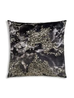 Amal - Charcoal Digital Printed Pillow W/ Gold And Silver Print - 22" X 22"