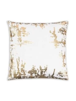 Asra - White Velvet Pillow W/ Shiny Gold Foil Print - 20" X 20"