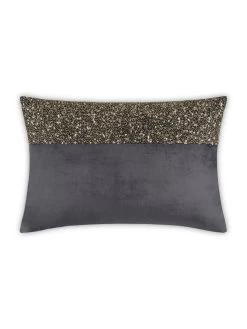 Lena - Charcoal Velvet Pillow 5" Top Beaded In Gold Beadwork - 20" X 14"