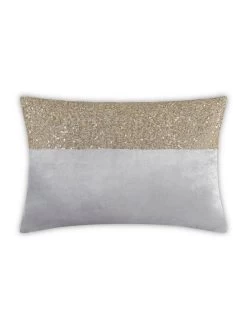 Lena - Grey Velvet Pillow 5" Top Beaded In Gold Beadwork - 20" X 14"
