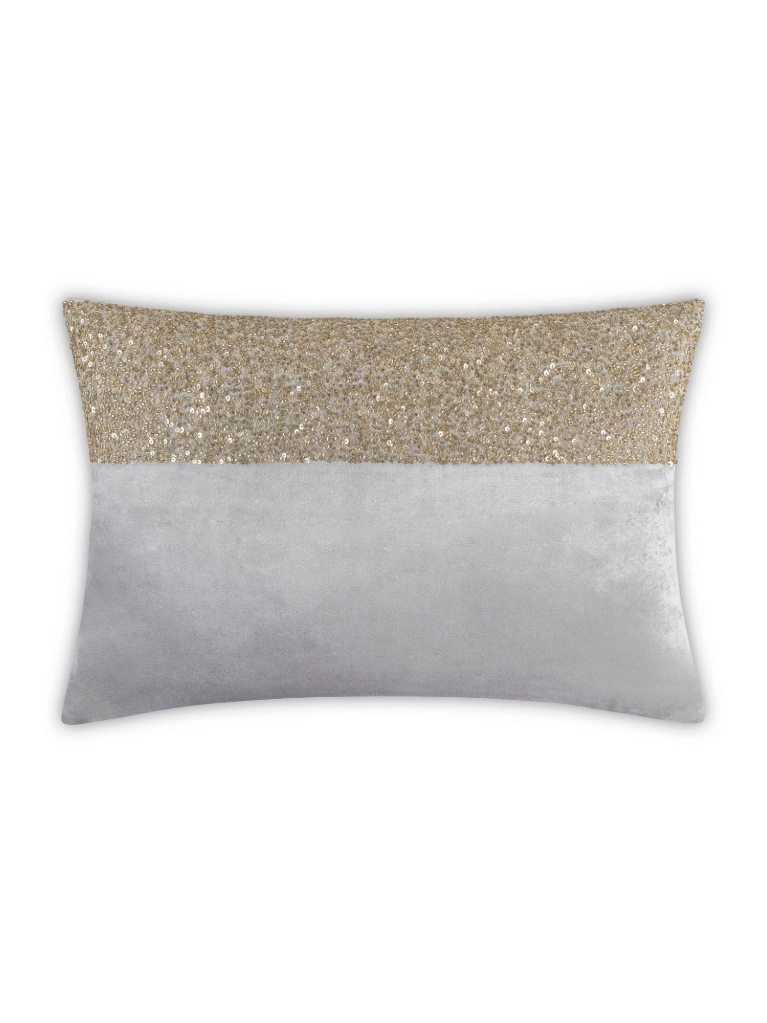 Lena - Grey Velvet Pillow 5" Top Beaded In Gold Beadwork - 20" X 14" 3 Lena - Grey Velvet Pillow 5" Top Beaded In Gold Beadwork - 20" X 14"
