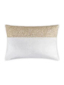 Lena - Ivory Velvet Pillow 5" Top Beaded In Gold Beadwork - 20" X 14"