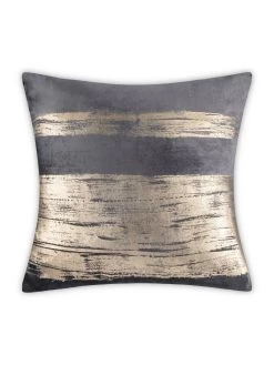 Leyla - Charcoal Velvet Pillow W/ Hand Painted Gold Brushstrokes - 20" X 20"