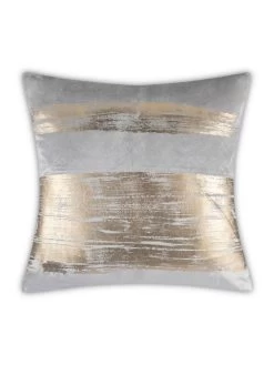 Leyla - Grey Velvet Pillow W/ Hand Painted Gold Brushstrokes - 20" X 20"