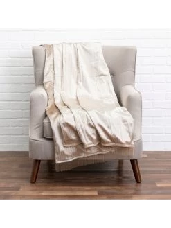 Noya - Crushed Gold Velvet Throw W/ Metallic Gold Trim - 60" X 50"