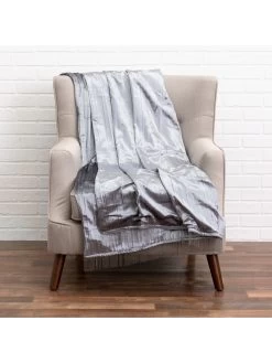 Noya - Crushed Grey Velvet Throw W/ Metallic Silver Trim - 60" X 50"