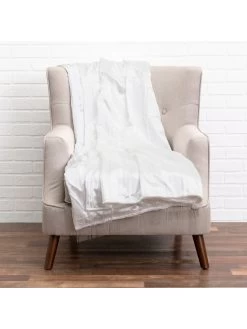 Noya - Crushed Ivory Velvet Throw W/ Metallic Silver Trim - 60" X 50"