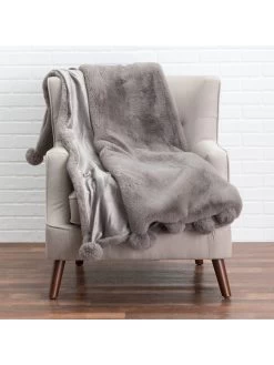 Snow - Grey Faux Fur Throw - 60" X 50"