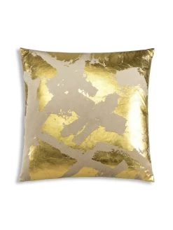 Zara - Beige Velvet Pillow W/ Abstract Gold Foil - 22" X 22"