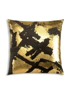 Zara - Charcoal Velvet Pillow W/ Abstract Gold Foil - 22" X 22"