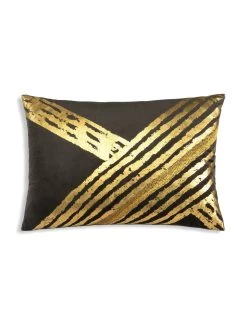 Zara - Charcoal Velvet Pillow W/ Abstract Gold Foil And Embroidery - 20" X 14"
