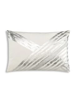 Zara - Ivory Velvet Pillow W/ Abstract Silver Foil And Embroidery - 20" X 14"