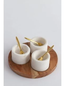 Set Of 3 Marble Spice Bowls W/ Gold Spoons And Wood Base -Home Essentials Shop FarahDrop7Apr2021 2 new