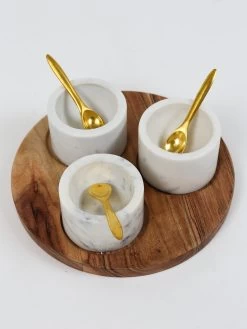 Set Of 3 Marble Spice Bowls W/ Gold Spoons And Wood Base -Home Essentials Shop IMG 0020 new
