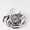 Set Of 4 Black Rose Espresso Cups & Saucers