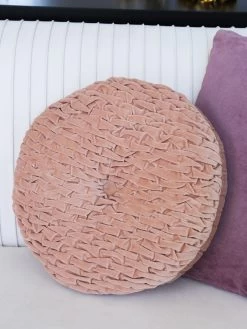 Blush Woven Velvet Round Pillow