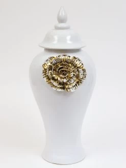 White Ginger Jar With Large Gold Flower Detail (3 Sizes) -Home Essentials Shop IMG 0288 new