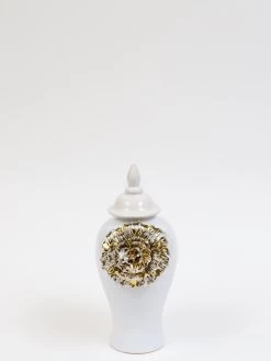 White Ginger Jar With Large Gold Flower Detail (3 Sizes) -Home Essentials Shop IMG 0290 new