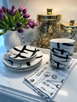 12 Piece Black Brush Stroke Dinnerware Set